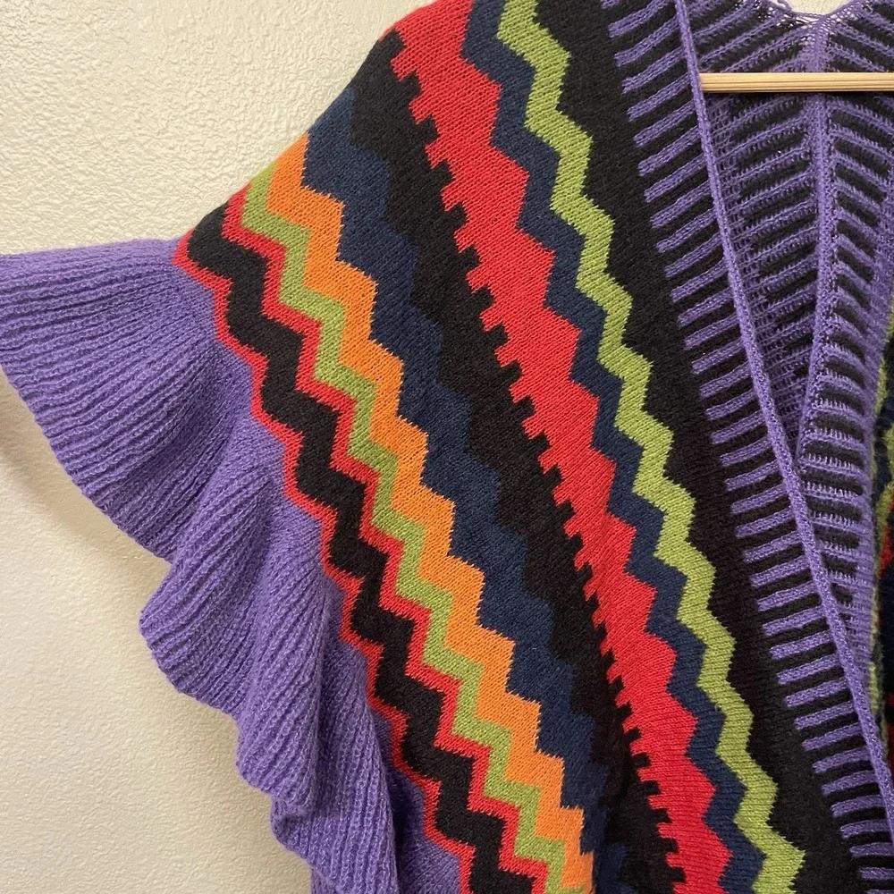 NEW JC Sunny Maximalist Boho Poncho Shawl Wrap Tassels Ruffles Colorful Ethnic